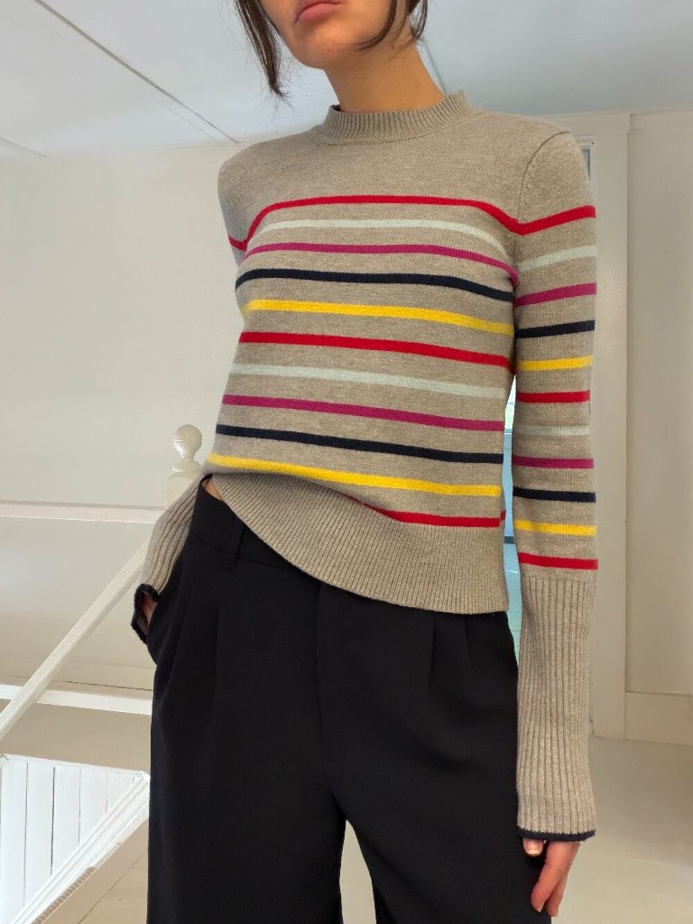 La Ligne x Target Striped Mock Neck Sweater in Gray/Red/Blue Size XXS